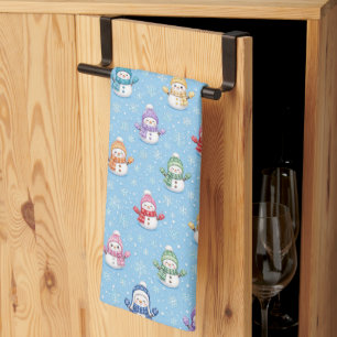 Christmas Snowmen in Snowflakes Tea Towel