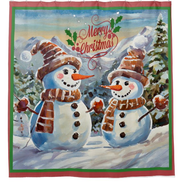 Christmas Snowmen, Merry Christmas, Shower Curtain (Front)