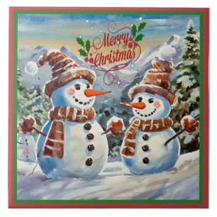 Christmas Snowmen, Merry Christmas, Tile