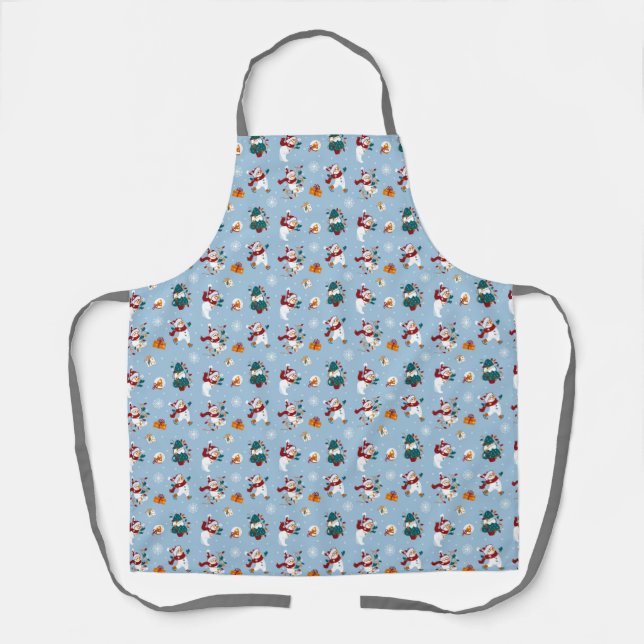 Christmas Snowmen On Ice Holiday Pattern Apron (Front)
