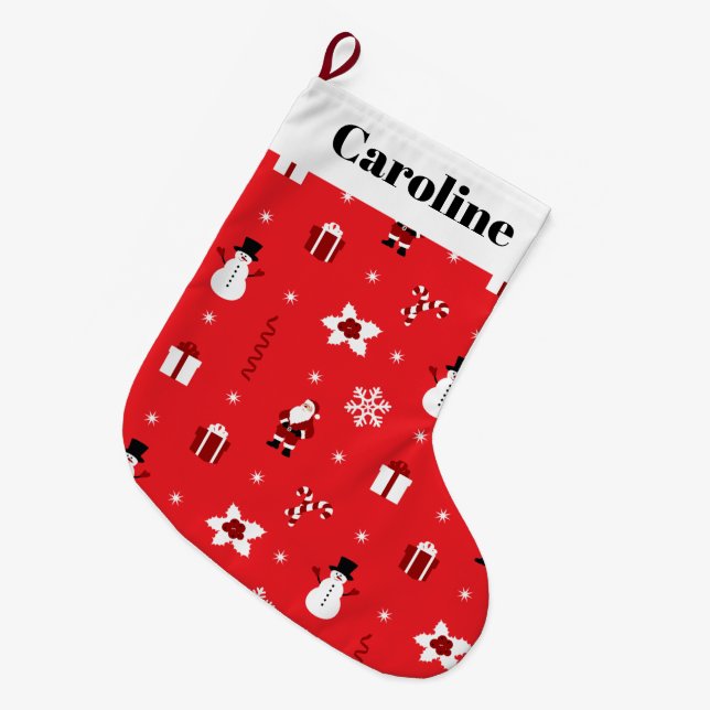 Christmas Snowmen Santas Personalised Large Large Christmas Stocking (Front (Hanging))