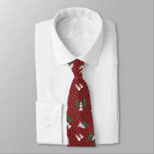 Christmas - Snowmen & Trees - dark red Tie