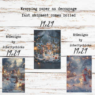 Christmas Snowmen Village Decoupage Wrapping Paper Sheet
