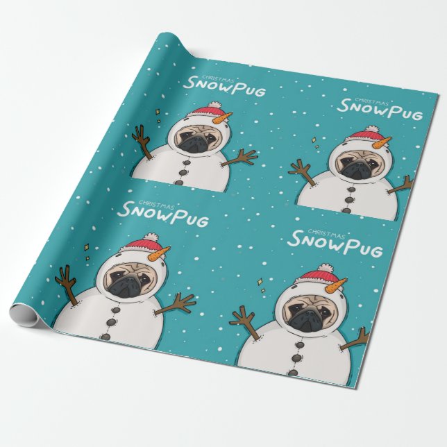 Christmas SnowPug Wrapping Paper (Unrolled)