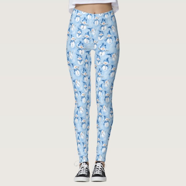 Christmas Snowy Blue Leggings (Front)