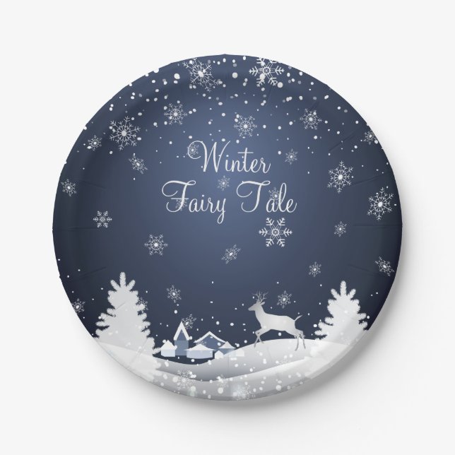 Christmas Snowy Fairy Tale Fantasy Forest Paper Plate (Front)