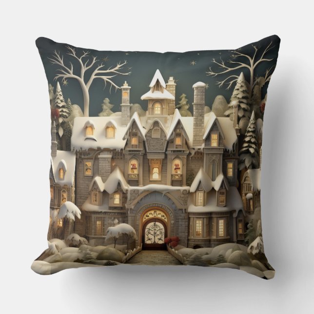 Christmas Snowy Manor Storybook Wonderland Cushion (Front)
