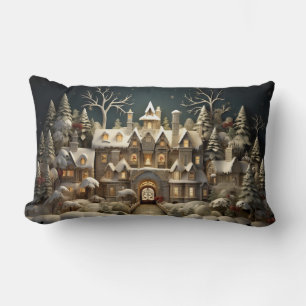 Christmas Snowy Manor Storybook Wonderland Lumbar Cushion