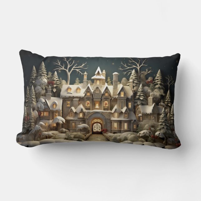 Christmas Snowy Manor Storybook Wonderland Lumbar Cushion (Front)