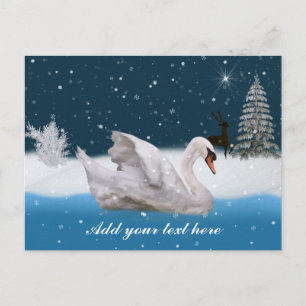 Christmas, Snowy Night with A Swan, Customisable Holiday Postcard