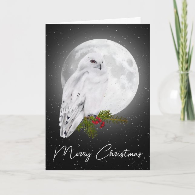 Christmas Snowy Owl In the Moonlight Card (Front)