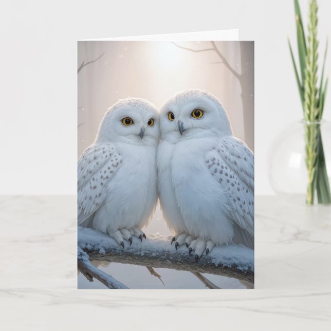 Christmas Snowy Owls On a Winter Branch Card (Front)