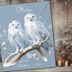 Christmas Snowy Owls Winter Personalised Fleece Blanket