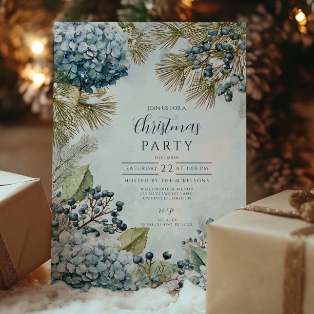 Christmas Snowy Pine Hydrangea Invitation (Creator Uploaded)