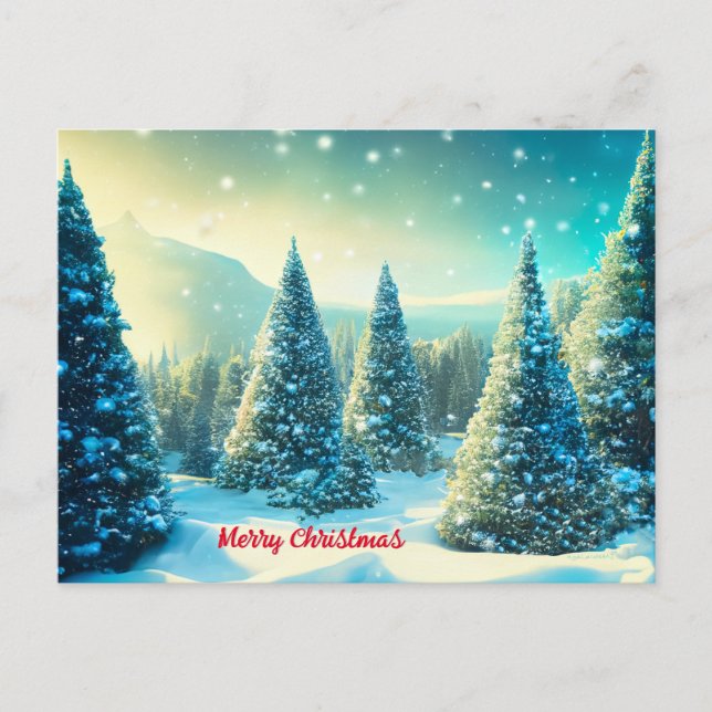 Christmas Snowy Pine Tree Forest Winter Wonderland Holiday Postcard (Front)