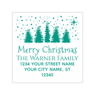 Christmas Snowy Trees Family Name Return Address Self-inking Stamp