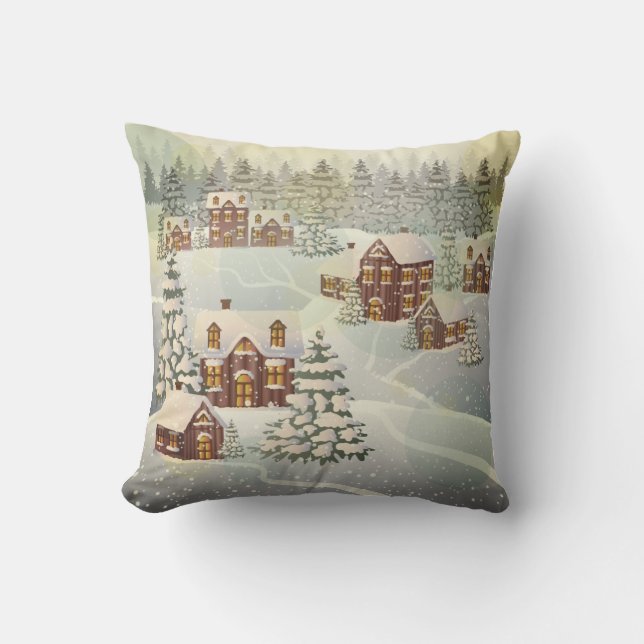  Christmas Snowy Village Cushion (Front)