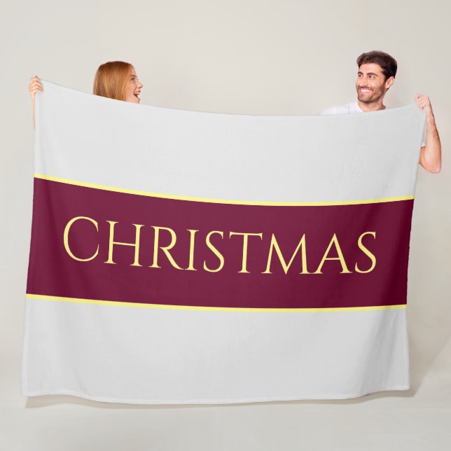 CHRISTMAS Snowy White Festive Burgundy Stripes Fleece Blanket (In Situ)