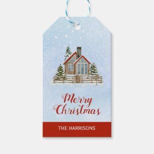 Christmas Snowy Winter Cottage Fir Trees Holiday Gift Tags