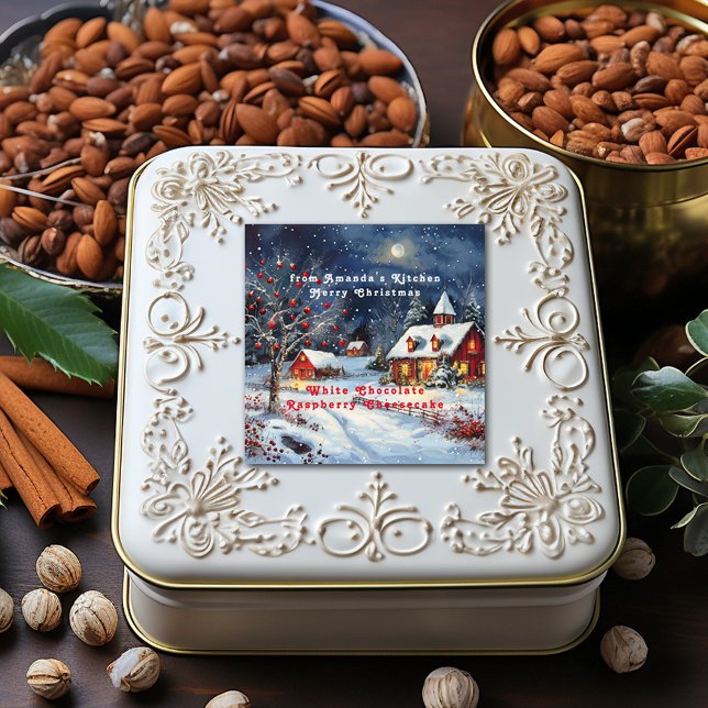 Christmas Snowy Winter Cottage Full Moon Square Sticker (Creator Uploaded)