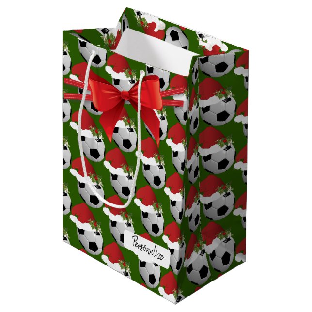 Christmas Soccer Ball Pattern Medium Gift Bag (Front Angled)