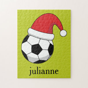 Christmas Soccer Ball Santa Claus Hat Personalise Jigsaw Puzzle