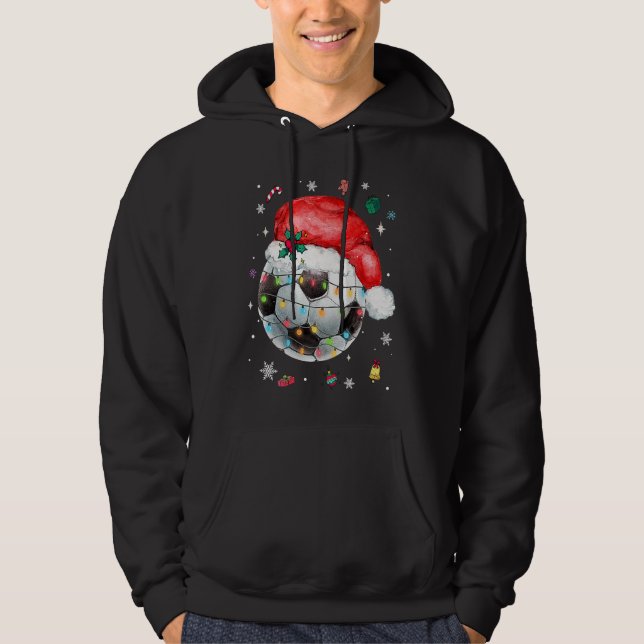 Christmas Soccer Ball Santa Hat Funny Sport Xmas B Hoodie (Front)
