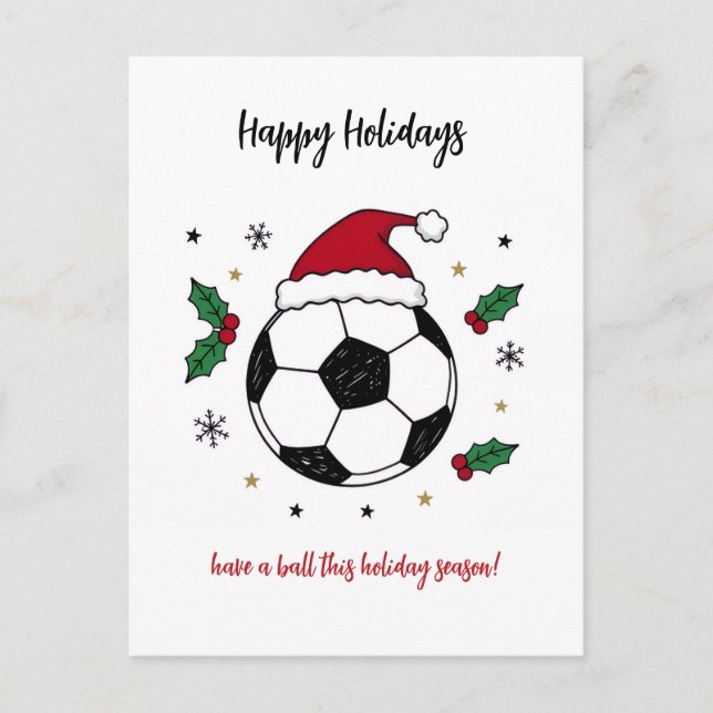 Christmas Soccer Ball Santa Hat Greeting Cards (Front)