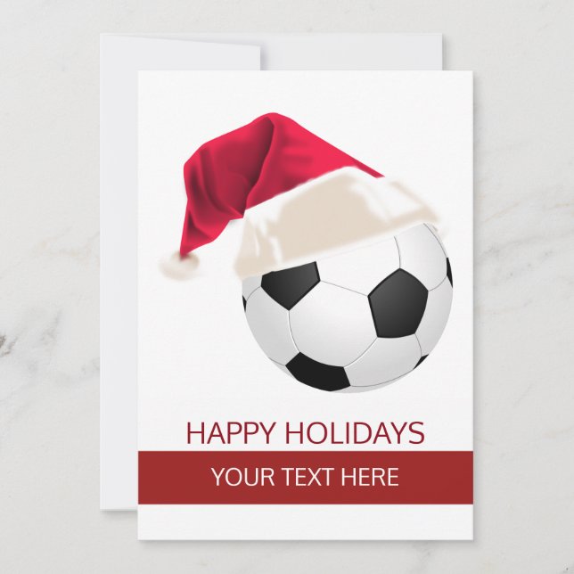 Christmas Soccer Ball Santa Hat Greeting Cards (Front)