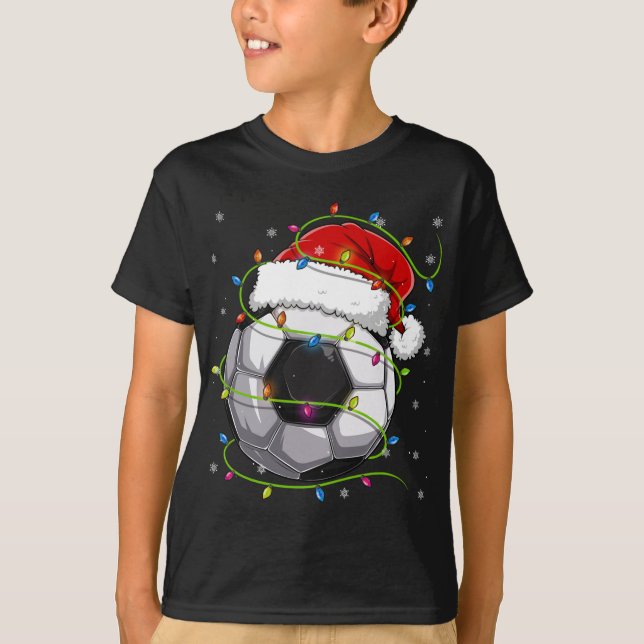 Christmas Soccer Ball Santa Hat Matching Family Pa T-Shirt (Front)