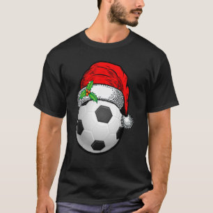 Christmas Soccer Ball Santa Hat Xmas Sport For Boy T-Shirt
