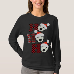 Christmas Soccer Ball Santa Head Red Plaid Xmas So T-Shirt