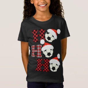 Christmas Soccer Ball Santa Head Red Plaid Xmas So T-Shirt