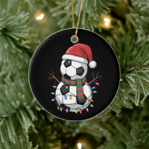 Christmas Soccer Ball Snowman Lights Santa Hat Ceramic Tree Decoration