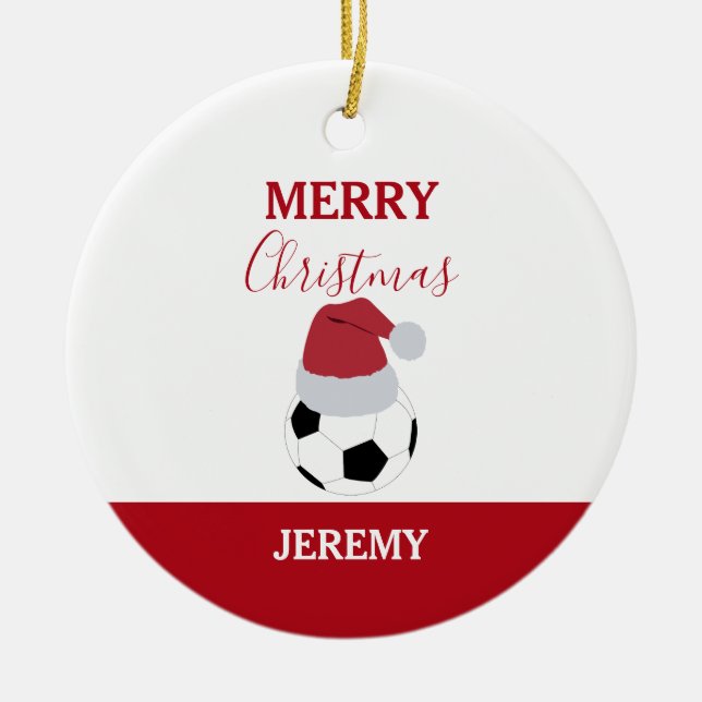 Christmas Soccer Ball Sports Football Custom Name Ceramic Tree Decoration (Front)