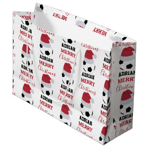 Christmas Soccer Ball Sports Football Custom Name Large Gift Bag