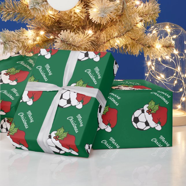 Christmas Soccer Ball with Dark Green Wrapping Paper (Holidays)