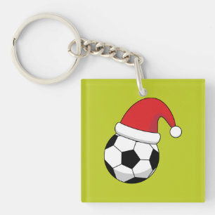 Christmas Soccer Ball With Santa Claus Hat Key Ring
