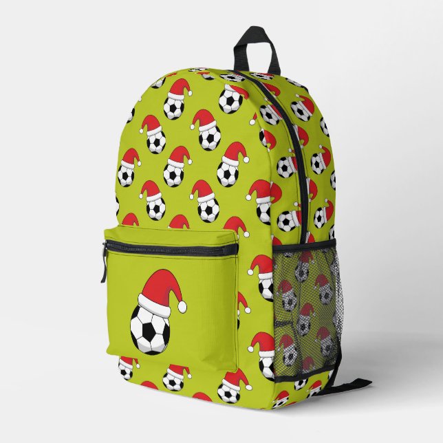 Christmas Soccer Ball With Santa Claus Hat Pattern Printed Backpack (Back Corner Right)