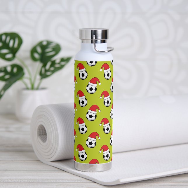 Christmas Soccer Ball With Santa Claus Hat Pattern Water Bottle (Yoga)