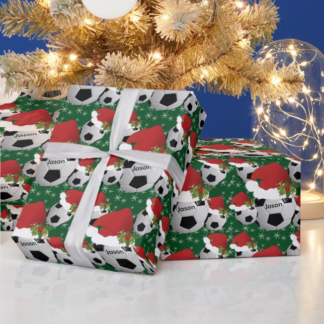 Christmas Soccer Balls | Personalise Wrapping Paper (Holidays)