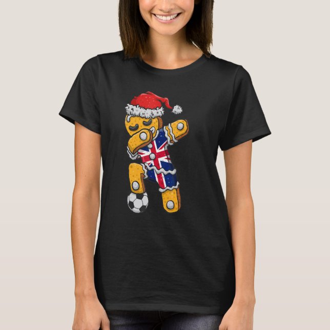 Christmas Soccer Boy Dabbing Gingerbread England F T-Shirt (Front)