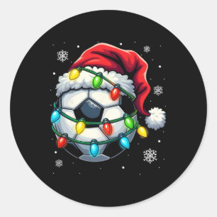 Christmas Soccer Byll Santa Hat Xmas Lights Funny Classic Round Sticker