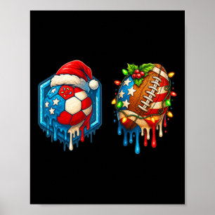 Christmas Soccer Football Drip Us Flag Ice Cream D Poster