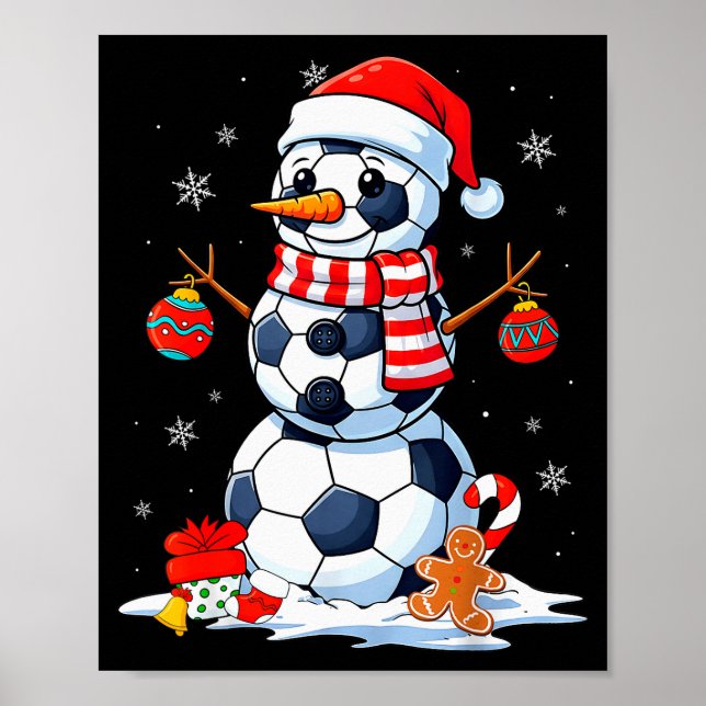 Christmas Soccer Funny Snowman Men Boys Kids  Poster (Front)
