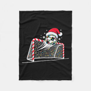 Christmas Soccer Goal Ball Lights Santa Xmas Kids Fleece Blanket