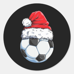 Christmas Soccer Ll Santa Hat Funny Sports Xmas Bo Classic Round Sticker
