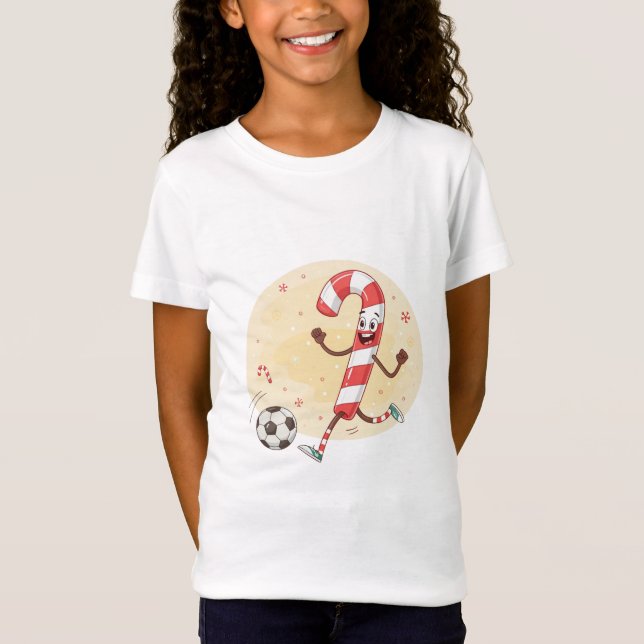 Christmas Soccer Player Candy Cane T-Shirt (Front)