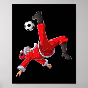 Christmas Soccer Santa Funny Bicycle Kick Poster