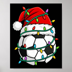 Christmas Soccer Santa Hat Lights Santa Sports Xma Poster